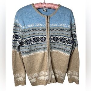 Y2K Northern Reflections Winter Holiday Fair Isle Zipper Cardigan Sweater Small